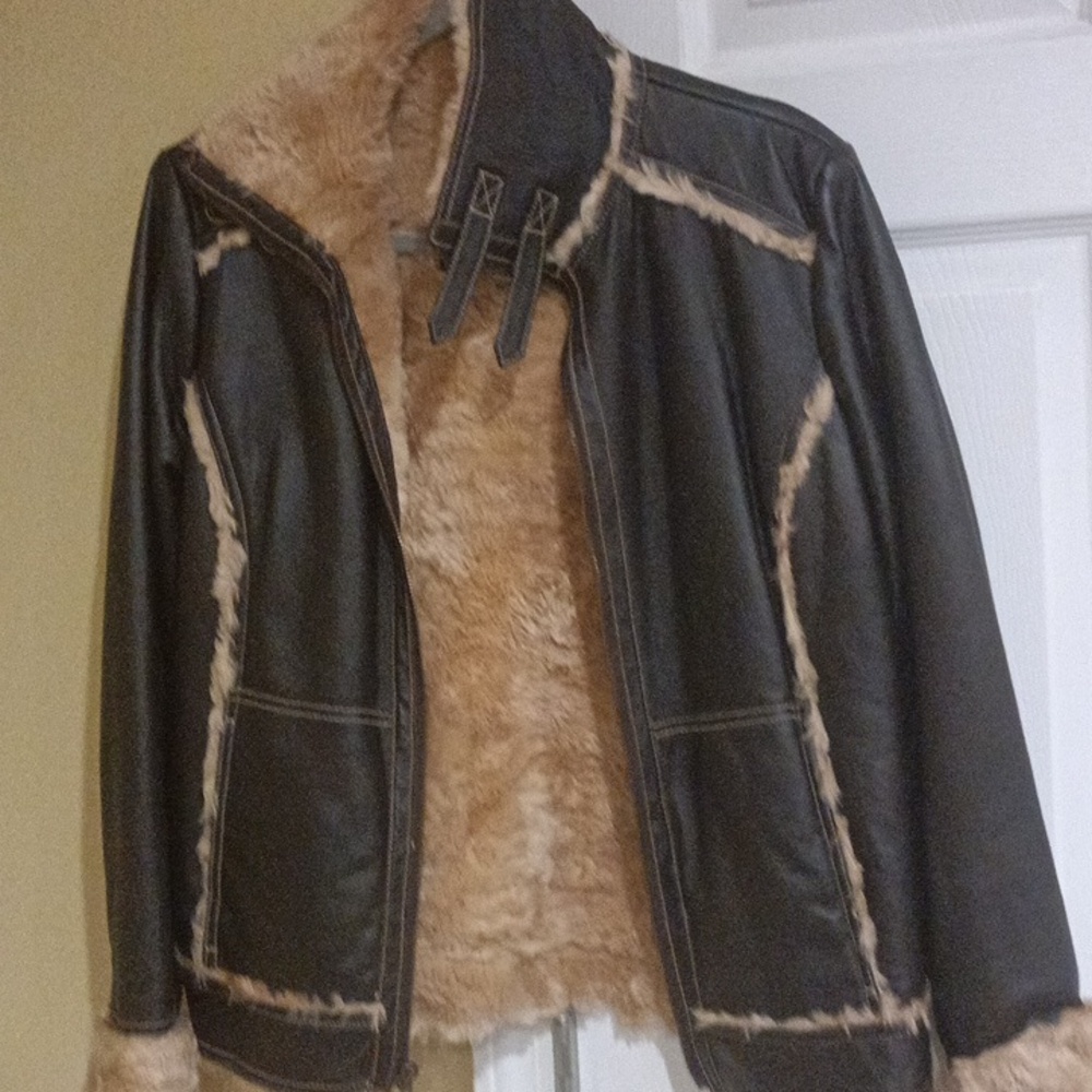 Faux Shearling Lined Jacket - Brown - image 7